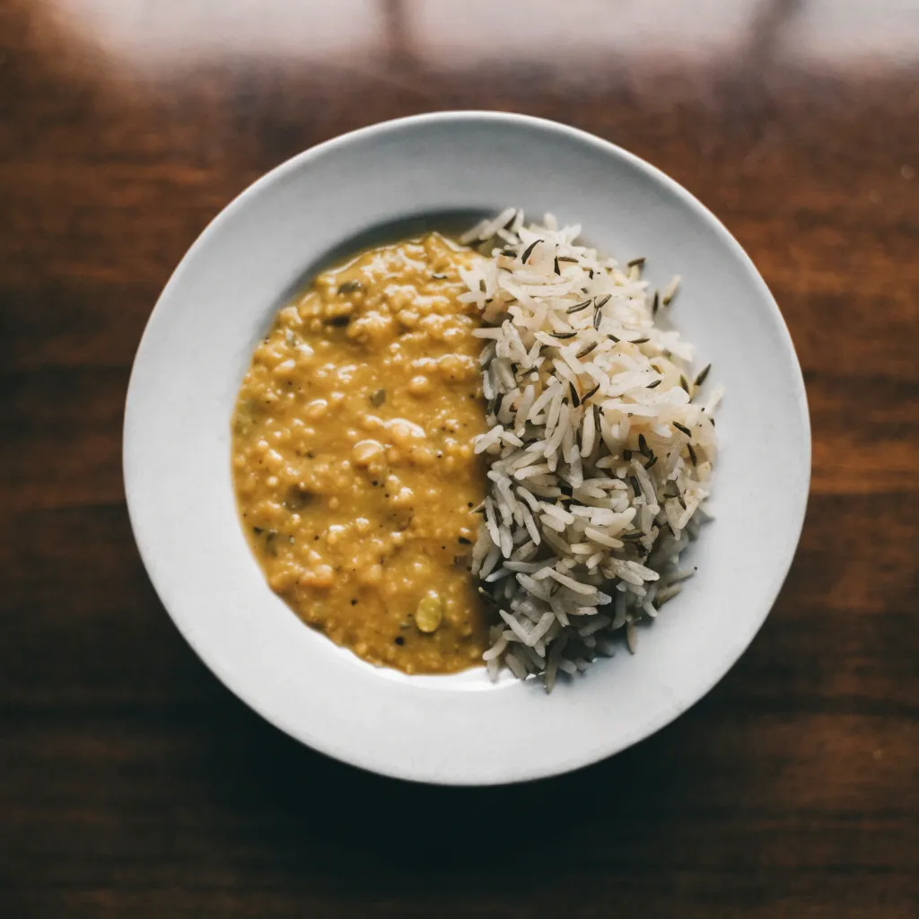 Dal Fry with Jeera Rice - aromatic yellow dal and cumin rice at Mummy's Tiffin, North York